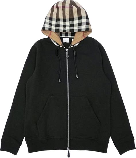 Buy Burberry Check Hood Blend Zip Hoodie 'Black' 